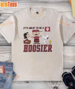 Alt Text: Official Peanuts x Indiana It's Great To Be A Hoosier washed t-shirt featuring a fun graphic design and vibrant colors.