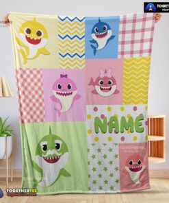 Official Personalized Colorful Baby Shark Blanket Fleece Customized Blanket