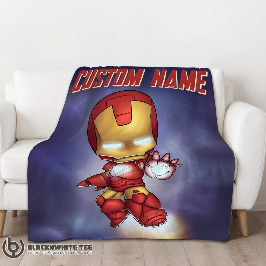 Official Premium Superhero Marvel Avenger Chibi Iron Man Blanket Fleece Customized Blanket-mk-01 (1)