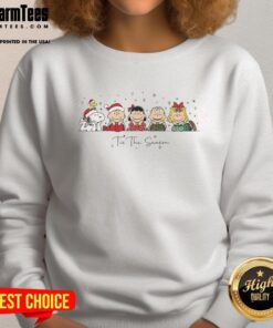Official Snoopy and Friends Peanuts Tis the Season Christmas Sweatshirt featuring festive graphics and vibrant colors.