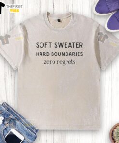 Official Soft Sweater with 'Hard Boundaries, Zero Regrets' graphic on a washed t-shirt, perfect for casual wear.