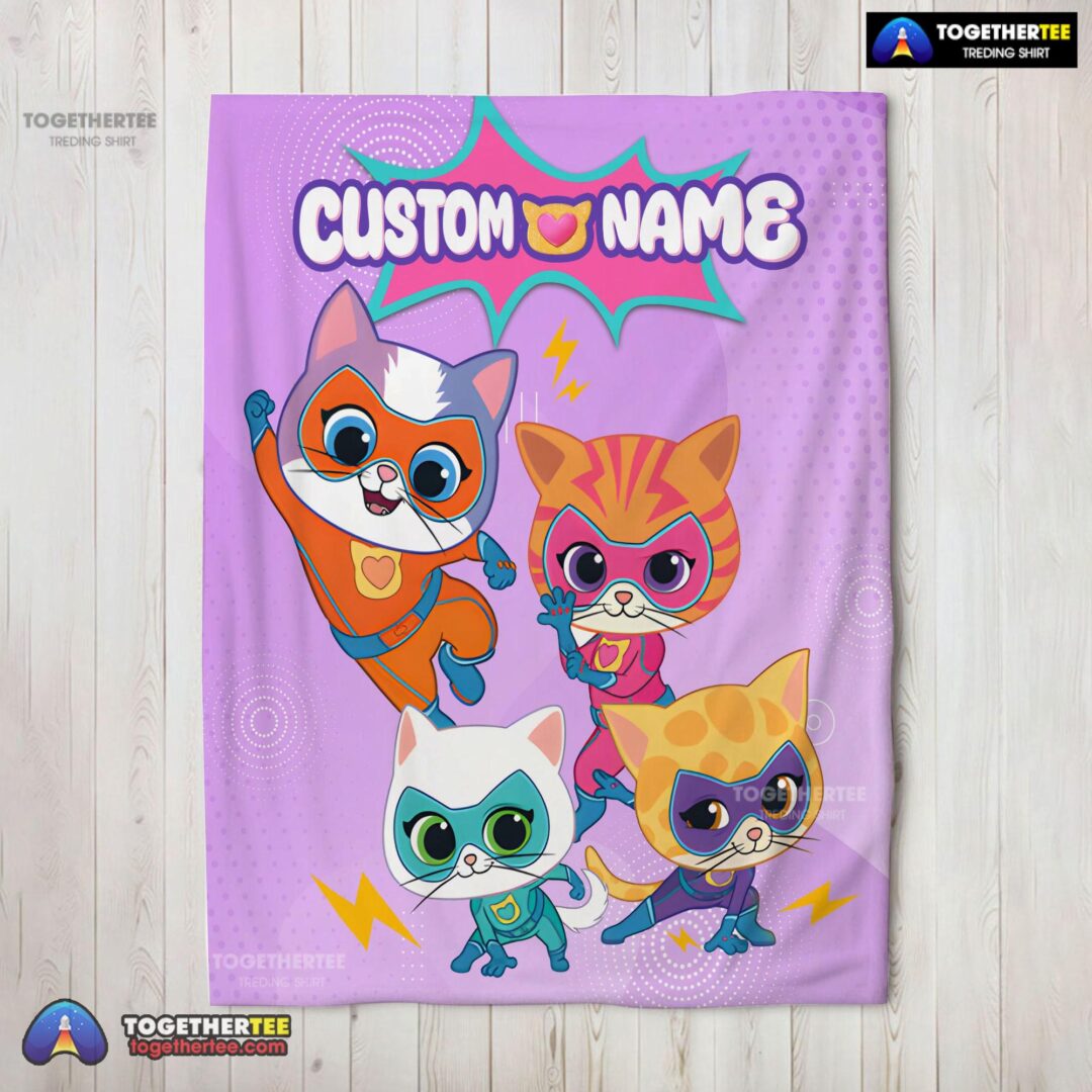 Official Super Kitties Assemble Feline Heroes In Action Blanket Fleece Customized Blanket-mk-02
