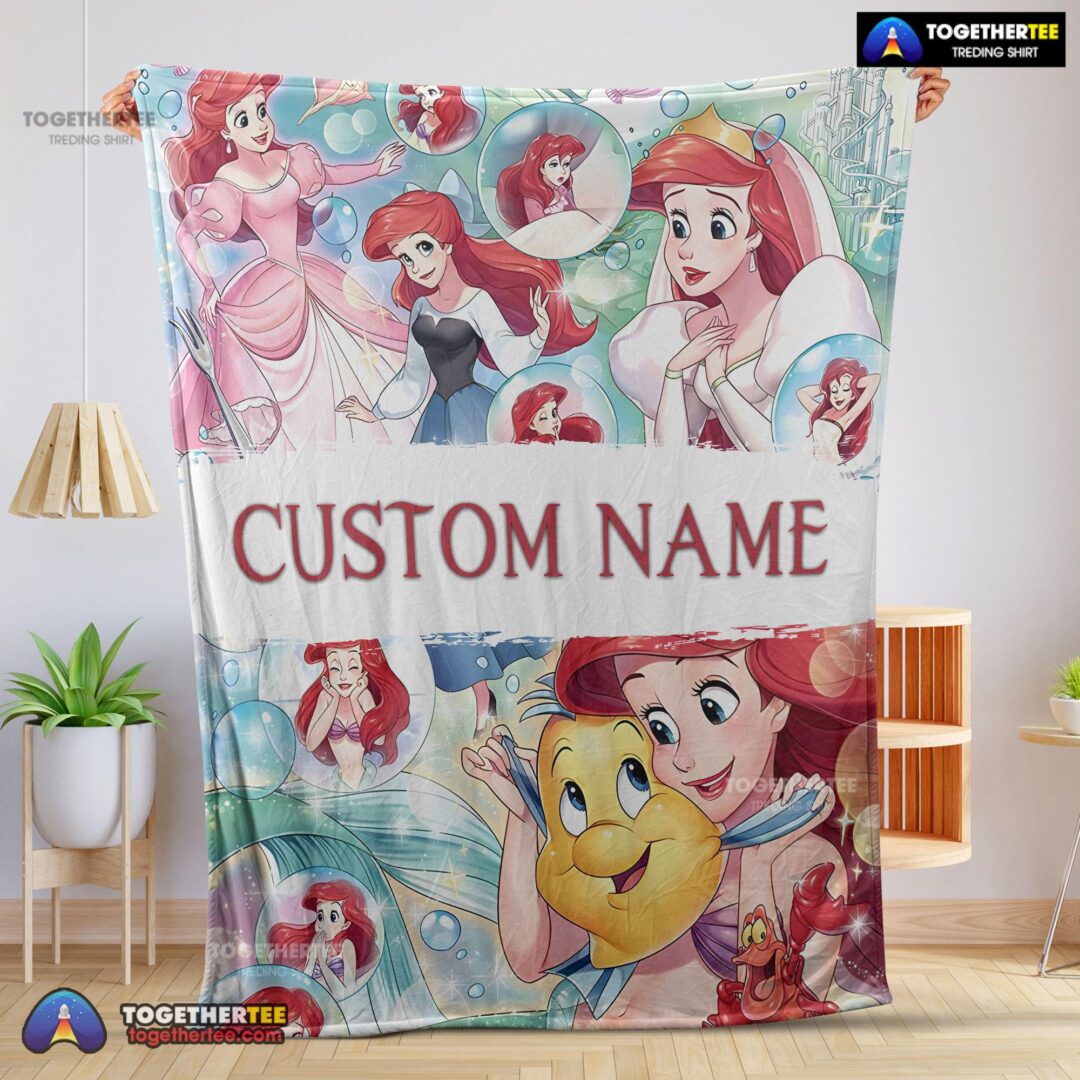 Official The Little Mermaid Blanket Ariel Princess Fleece Family Princess Customized Blanket-mk-01
