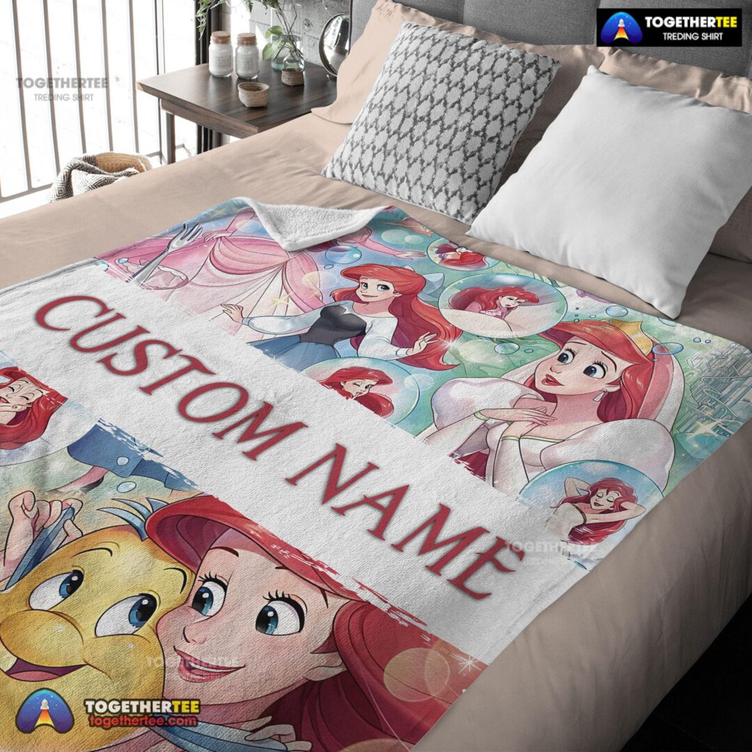 Official The Little Mermaid Blanket Ariel Princess Fleece Family Princess Customized Blanket-mk-03