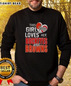 Alt Text: Ohio sports sweatshirt featuring 'This Girl Loves Her Ohio Sports - Buckeyes and Browns' design in vibrant colors.