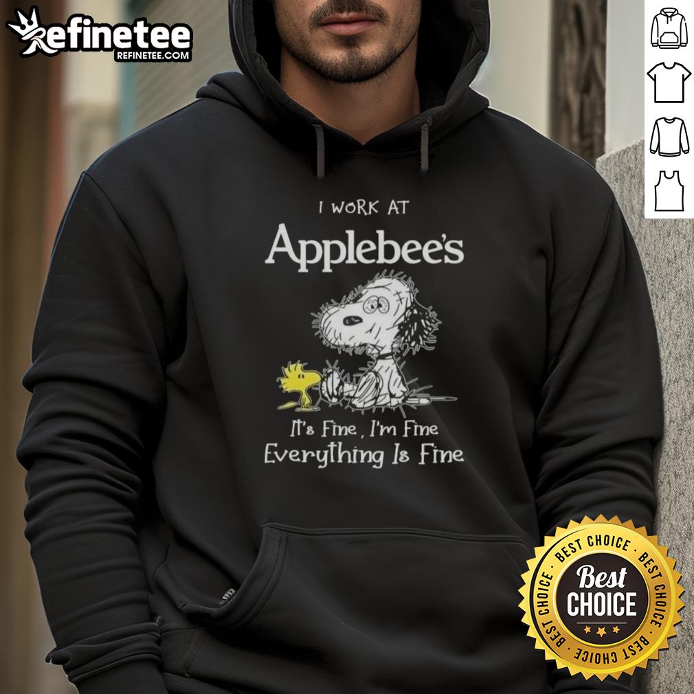 official-tired-snoopy-and-woodstock-i-work-at-applebees-its-fine-im-fine-everything-is-fine-hoodie Alt Text: Tired Snoopy and Woodstock graphic on a hoodie, featuring 'I Work at Applebee's, It's Fine, I'm Fine' slogan.