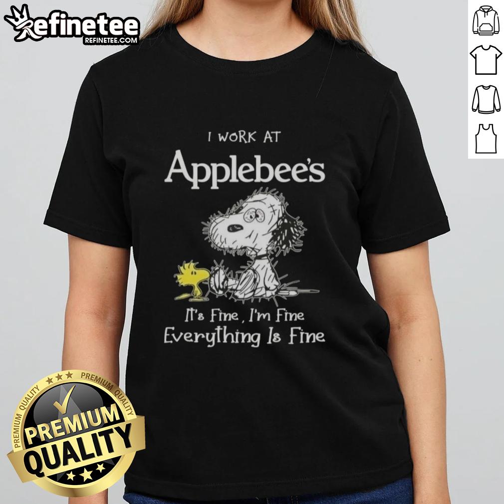 official-tired-snoopy-and-woodstock-i-work-at-applebees-its-fine-im-fine-everything-is-fine-ladies-tee Alt Text: Tired Snoopy and Woodstock graphic on a ladies tee with I work at Applebee's, it's fine, I'm fine, everything is fine.
