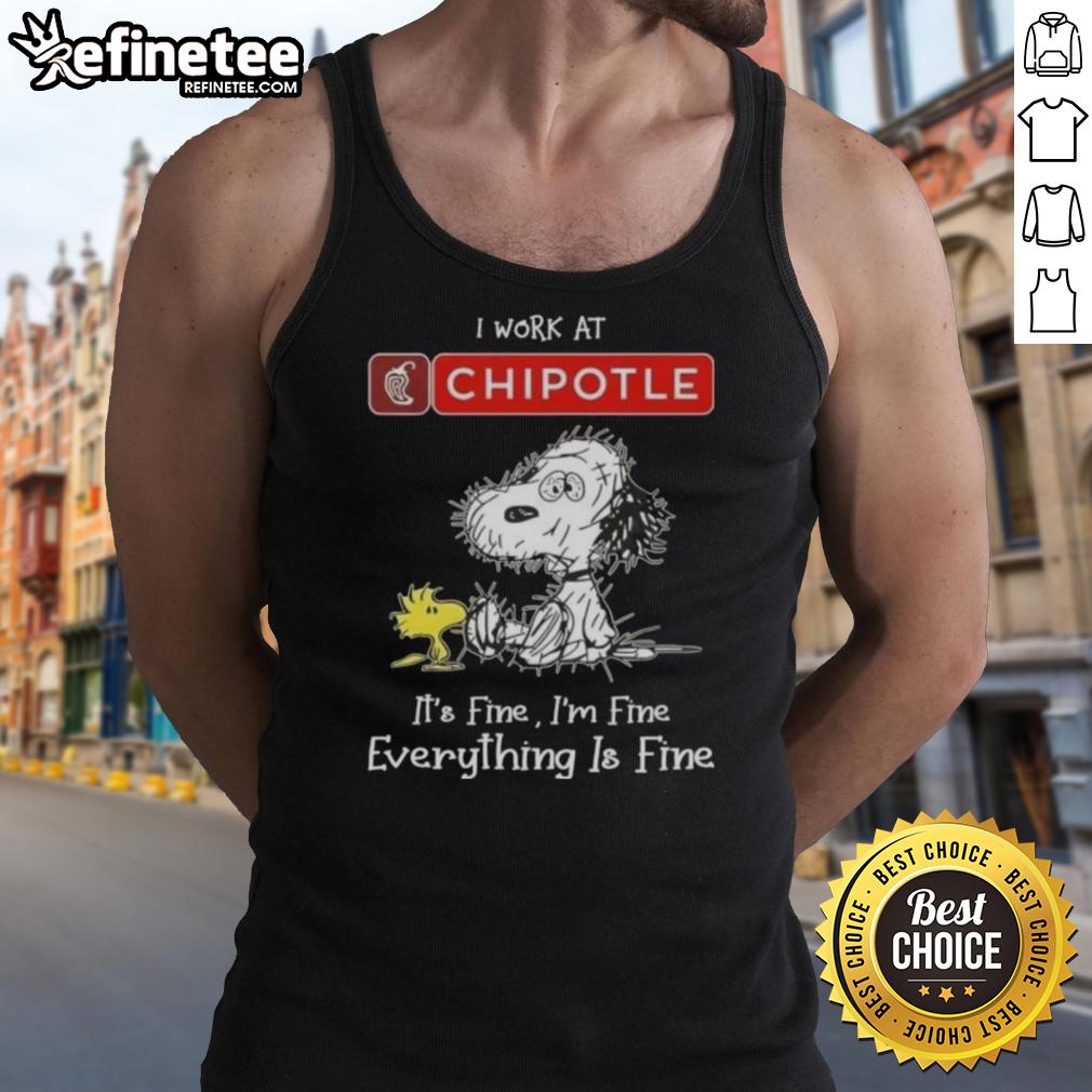 official-tired-snoopy-and-woodstock-i-work-at-chipotle-mexican-grill-its-fine-im-fine-tank-top Tired Snoopy and Woodstock graphic on a tank top featuring 'I Work At Chipotle Mexican Grill It's Fine I'm Fine' design.