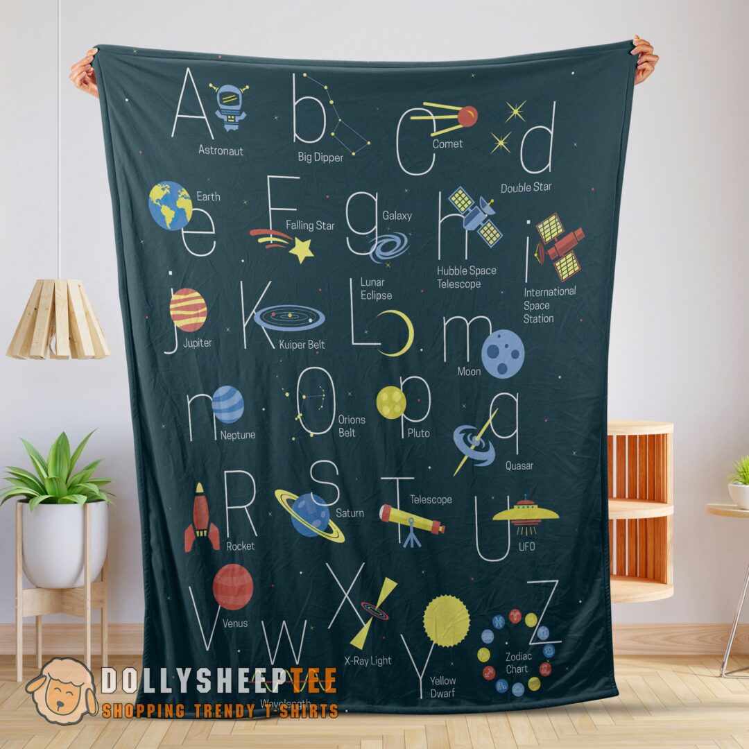 Official Top Outer Space Alphabet Poster Cute A To Z Astronomy Fleece Blanket