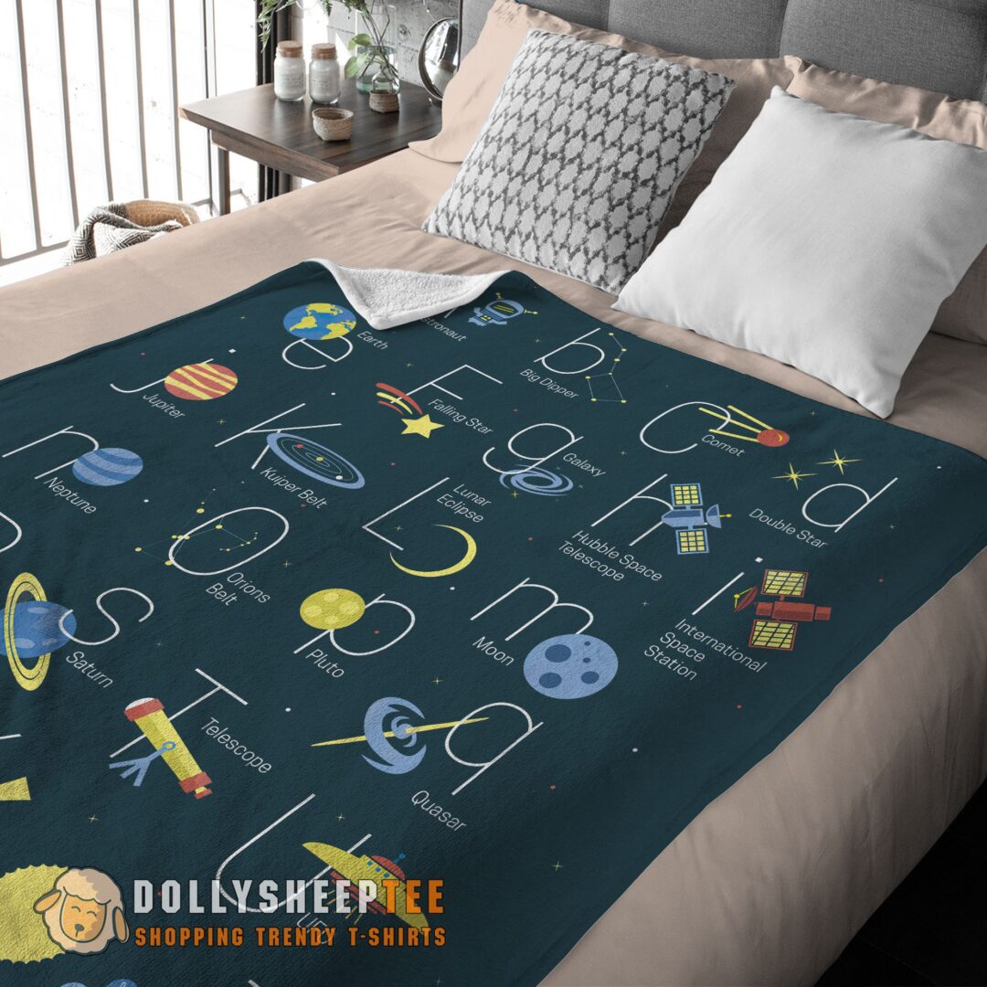 Official Top Outer Space Alphabet Poster Cute A To Z Astronomy Fleece Blanket