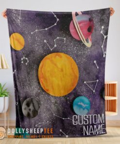 Official Top Outer Space Galaxy Watercolor Planets & Stars Blanket Fleece Customized Blanket