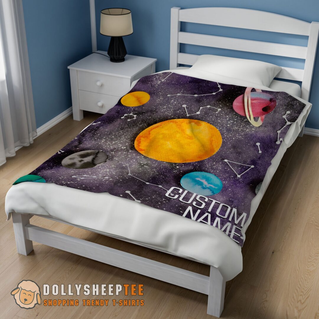 Official Top Outer Space Galaxy Watercolor Planets & Stars Blanket Fleece Customized Blanket-mk-01 (2)