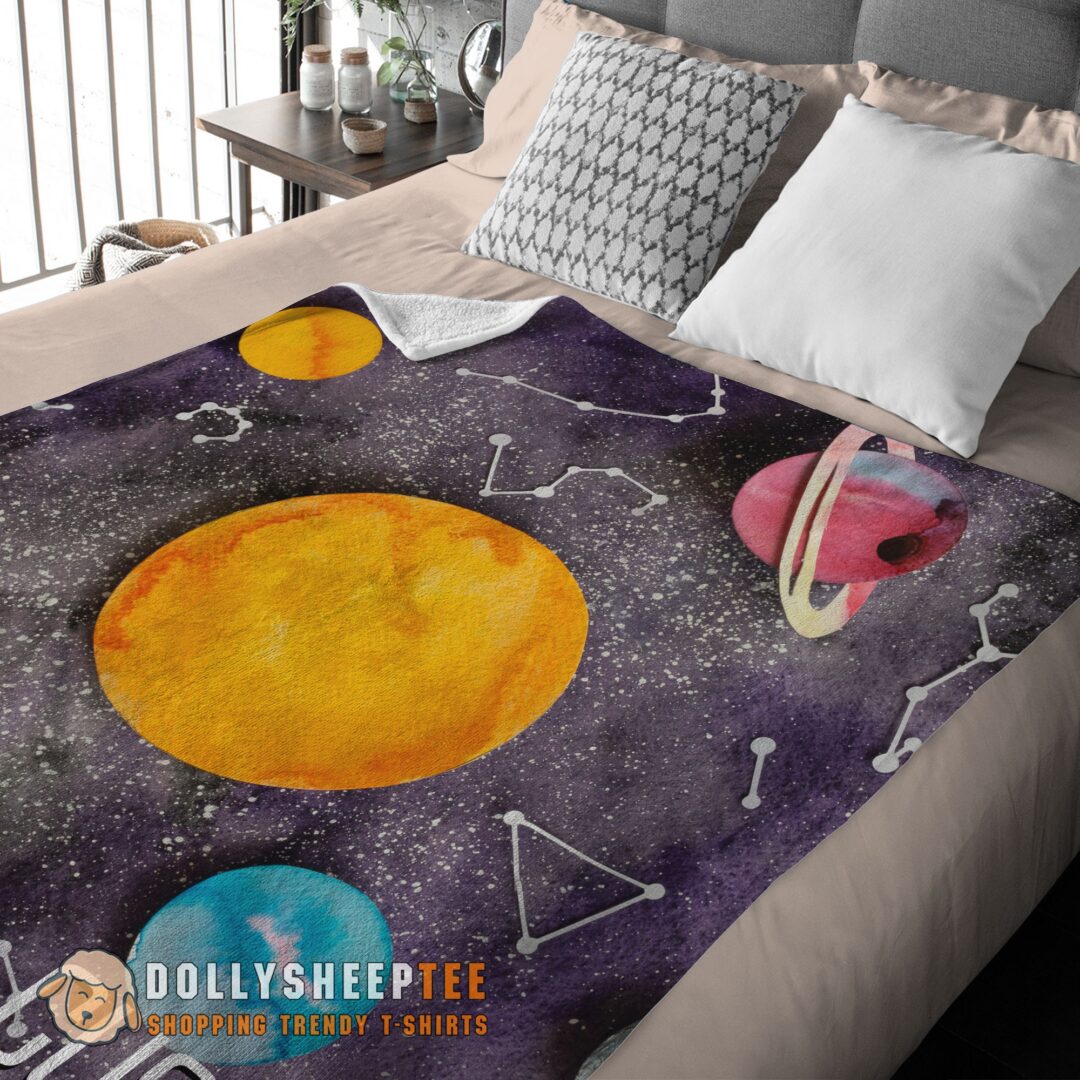 Official Top Outer Space Galaxy Watercolor Planets & Stars Blanket Fleece Customized Blanket-mk-01 (3)