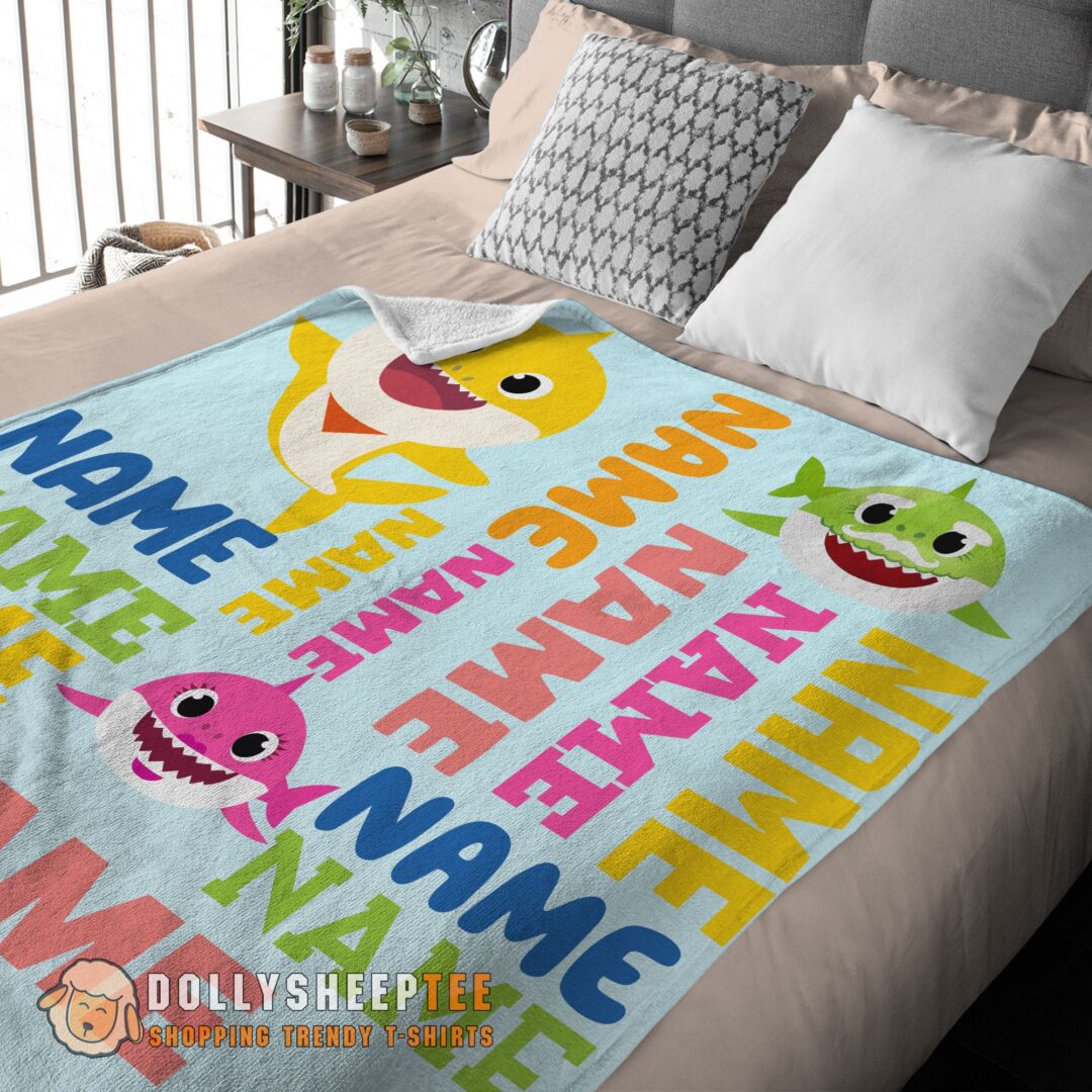 Official Top Personalized Baby Shark Blanket Fleece Customized Blanket