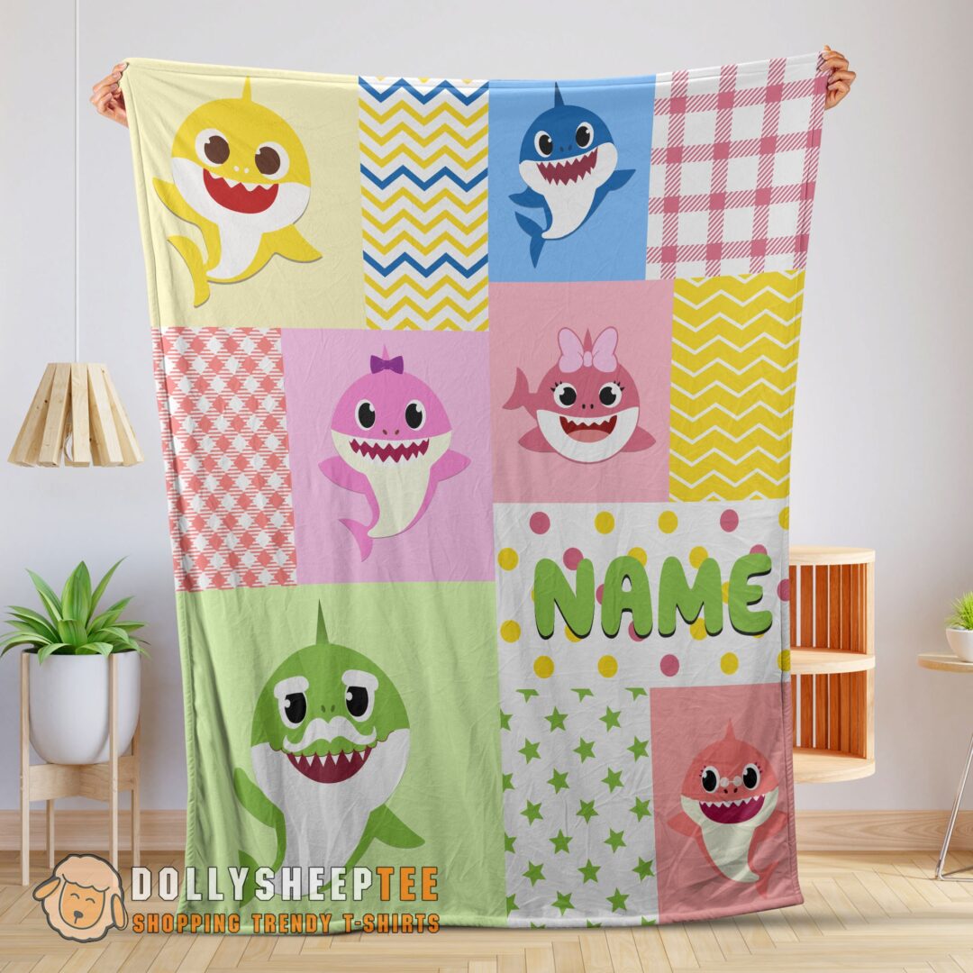Official Top Personalized Colorful Baby Shark Blanket Fleece Customized Blanket