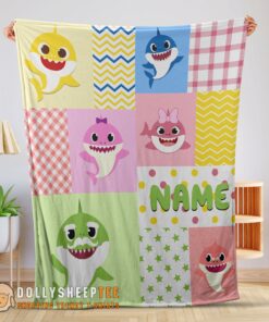 Official Top Personalized Colorful Baby Shark Blanket Fleece Customized Blanket