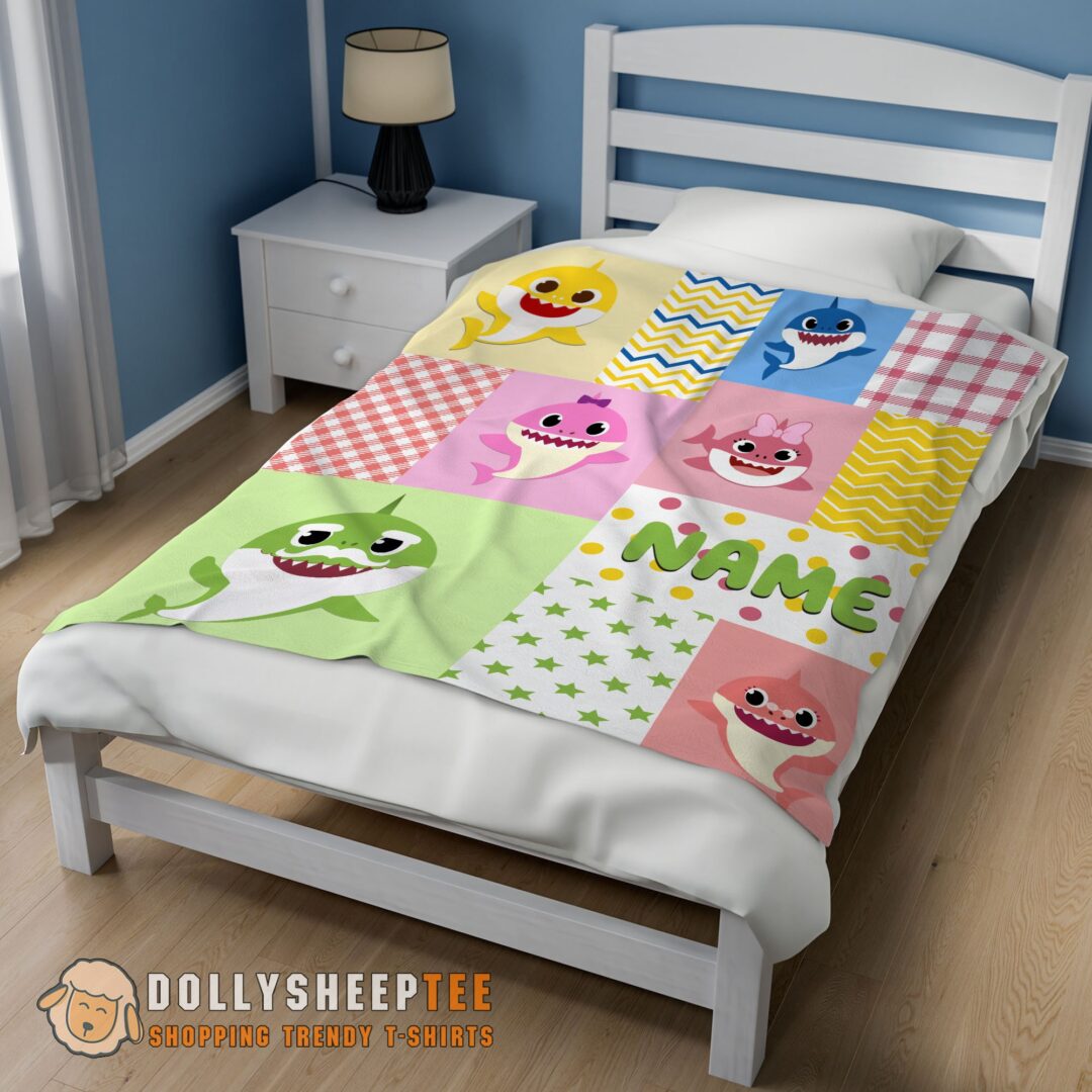 Official Top Personalized Colorful Baby Shark Blanket Fleece Customized Blanket