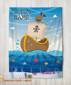 Official Top Pirate Ship At Sea Fish Underwater Blanket Fleece Customized Blanket