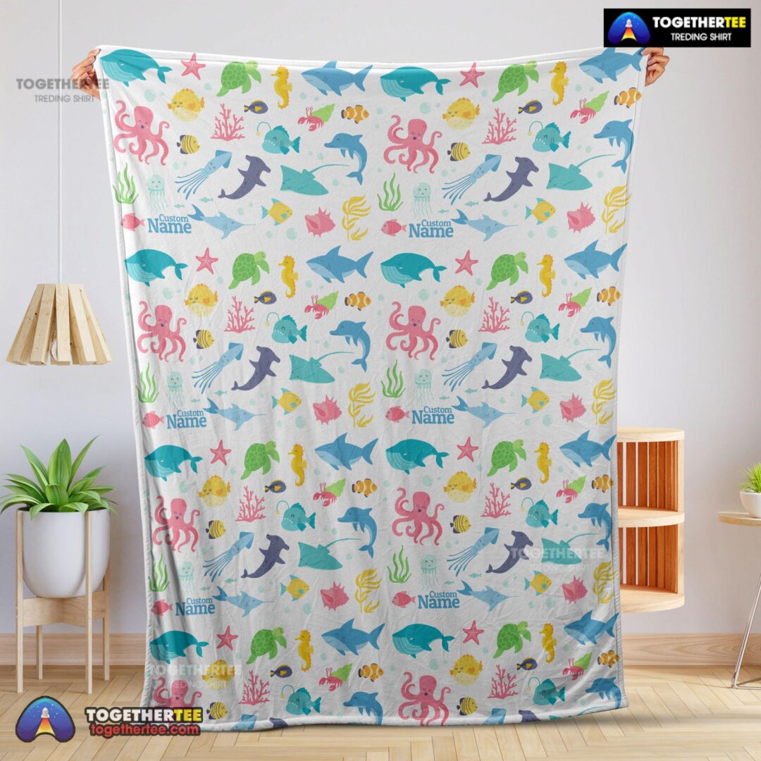 Official Under The Sea Pattern Blanket Fleece Customized Blanket