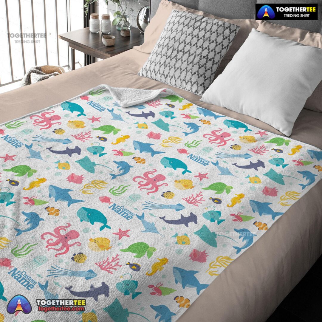 Official Under The Sea Pattern Blanket Fleece Customized Blanket