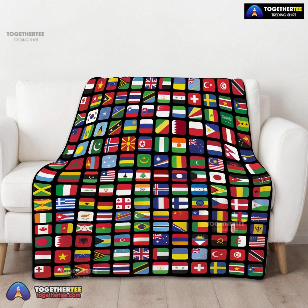 Official World Flags Grid Colorful International Countries Flag Blanket Fleece Blanket-mk-01