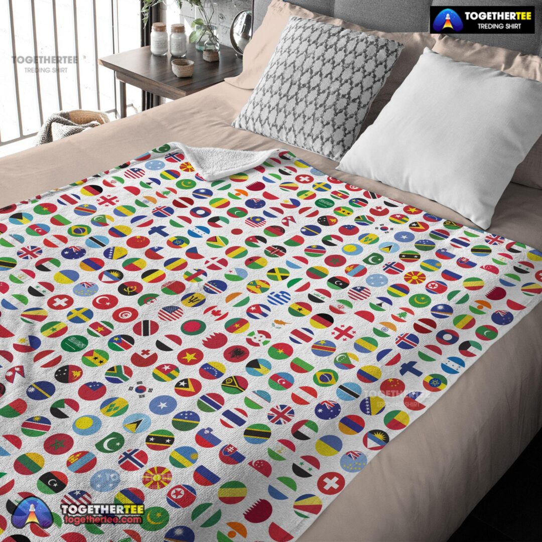Official World Flags International Flags Collage Blanket Fleece Blanket