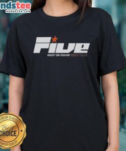 Original 5 Keep On Movin 2025 Tour ladies tee featuring vibrant design and comfortable fit for fans.