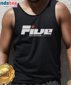 Alt Text: Original 5 Keep On Movin 2025 Tour tank top featuring vibrant graphics and a stylish design for concert fans.