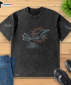 Alt Text: Original Bud Light Miami Dolphins washed t-shirt featuring vibrant team colors and logo, perfect for game day.