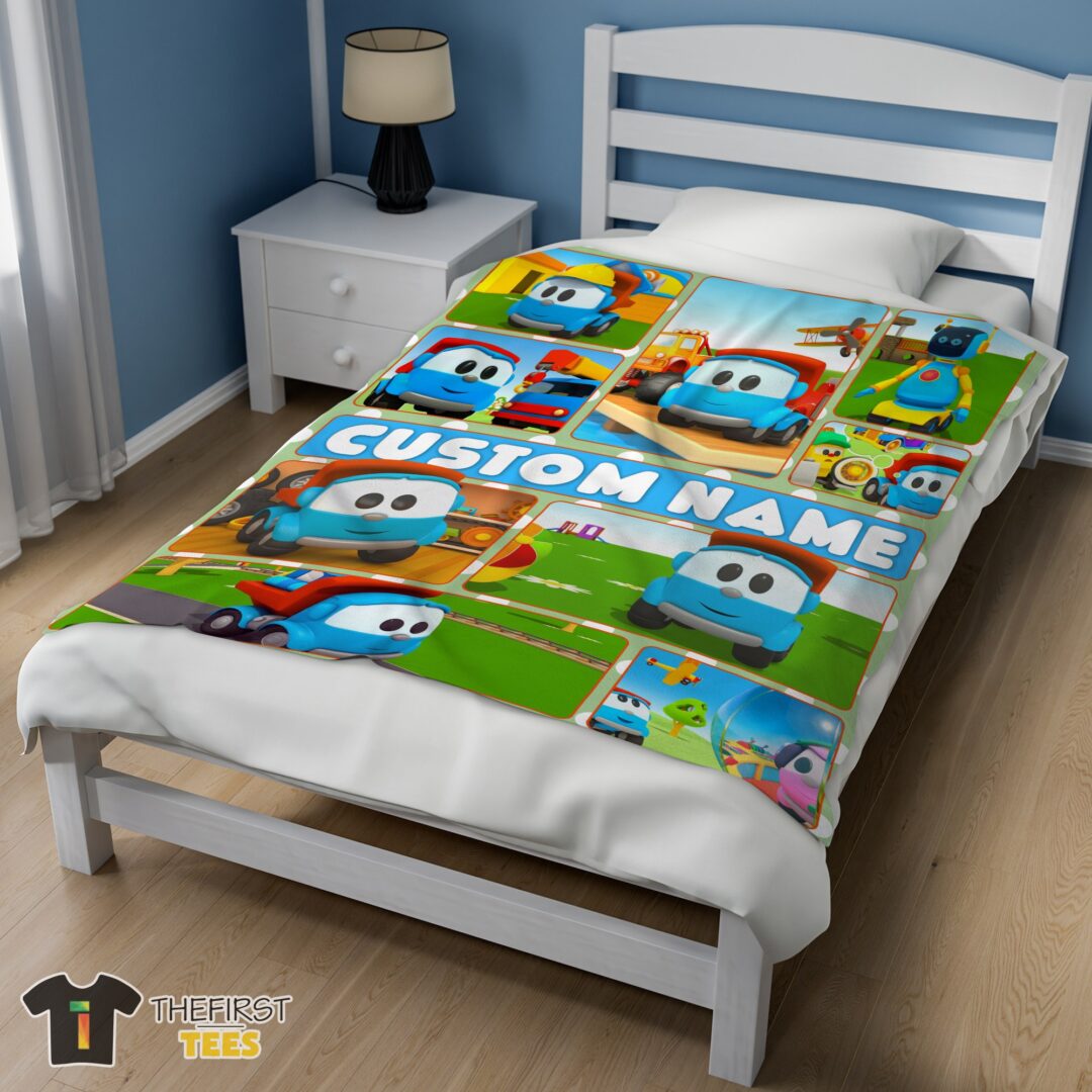 original-cartoon-leo-the-truck-with-friends-blanket-fleece-throw-customized-blanket-mk-02 Original Cartoon Leo The Truck With Friends Blanket Fleece Throw Customized Blanket - Image 3