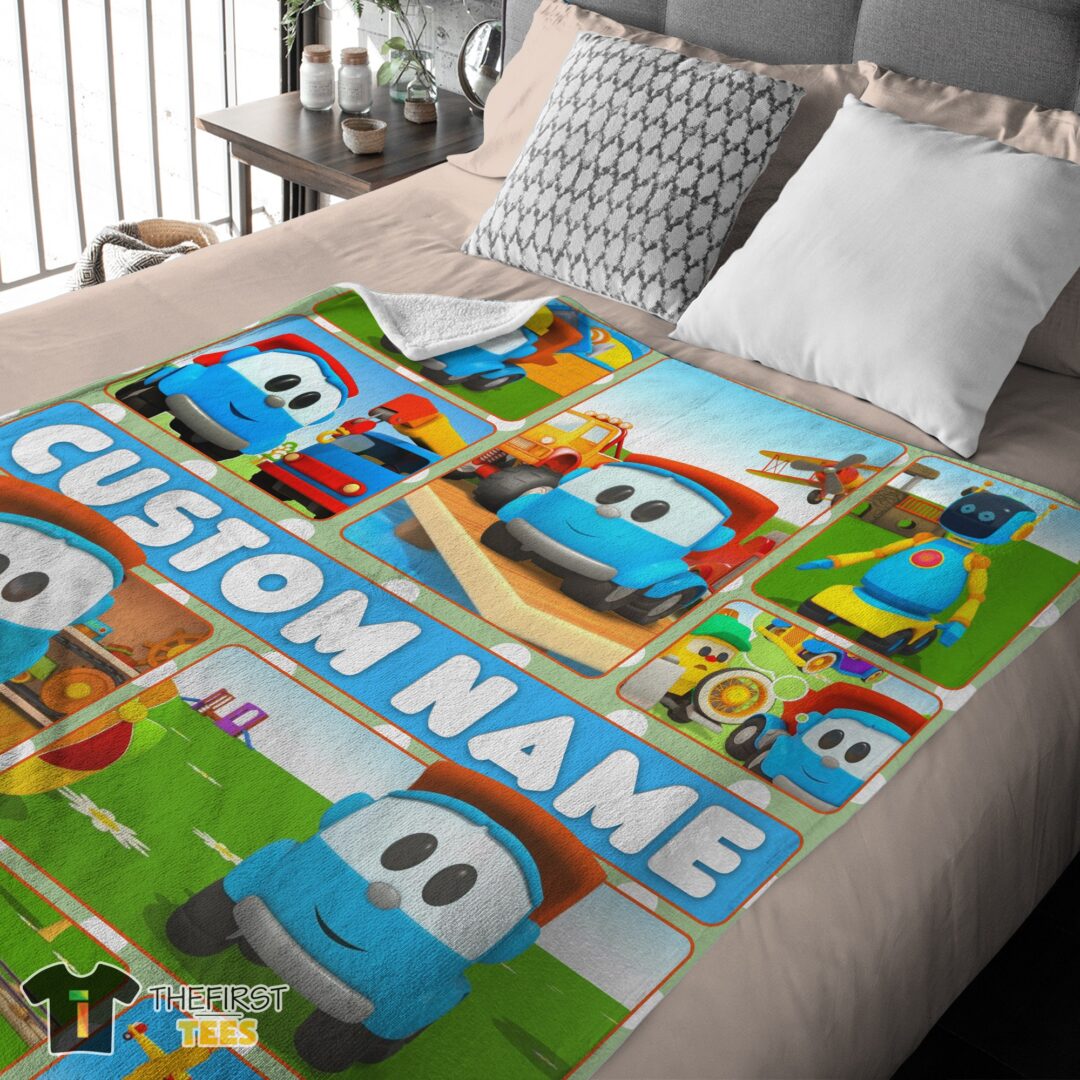 original-cartoon-leo-the-truck-with-friends-blanket-fleece-throw-customized-blanket-mk-03 Original Cartoon Leo The Truck With Friends Blanket Fleece Throw Customized Blanket - Image 4
