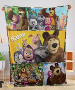 Original Cartoon Marsha And The Bear Family Cute Blanket Fleece Customized Blanket