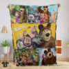 Original Cartoon Marsha And The Bear Family Cute Blanket Fleece Customized Blanket