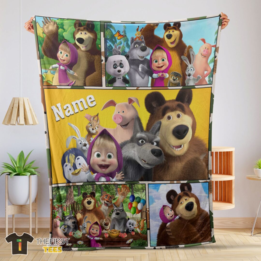 original-cartoon-marsha-and-the-bear-family-cute-blanket-fleece-customized-blanket-mk-01 Original Cartoon Marsha And The Bear Family Cute Blanket Fleece Customized Blanket
