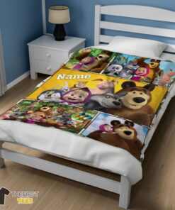 Original Cartoon Marsha And The Bear Family Cute Blanket Fleece Customized Blanket - Image 3