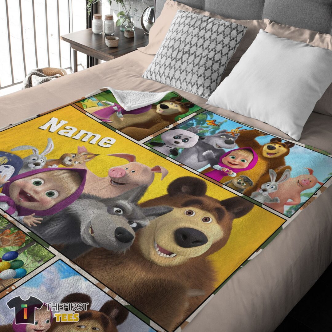 original-cartoon-marsha-and-the-bear-family-cute-blanket-fleece-customized-blanket-mk-03 Original Cartoon Marsha And The Bear Family Cute Blanket Fleece Customized Blanket - Image 4