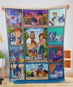 Original Cartoon Sharkdog With Family Blanket Fleece Customized Blanket