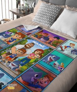 Original Cartoon Sharkdog With Family Blanket Fleece Customized Blanket - Image 4