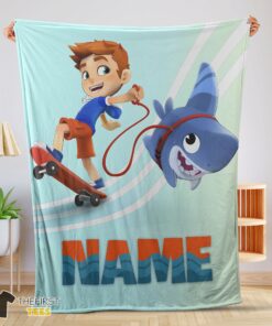 Original Catoon Sharkdog Sharkdog And Max Skateboarding Blanket Fleece Customized Blanket