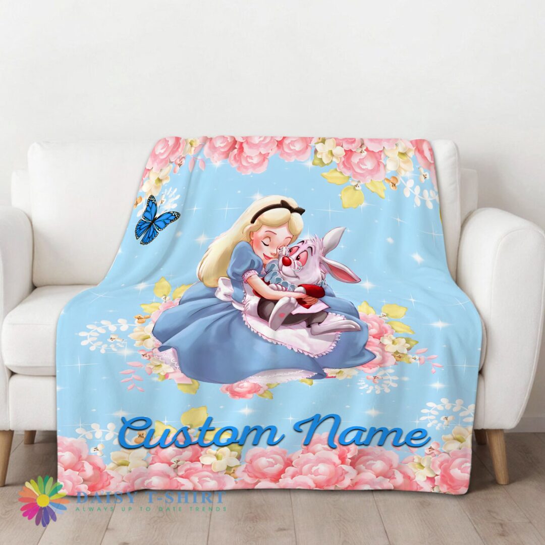 Original Cute Disney Alice & The White Rabbit Alice In Wonderland Blanket Fleece Customized Bl-mk-01 (1)