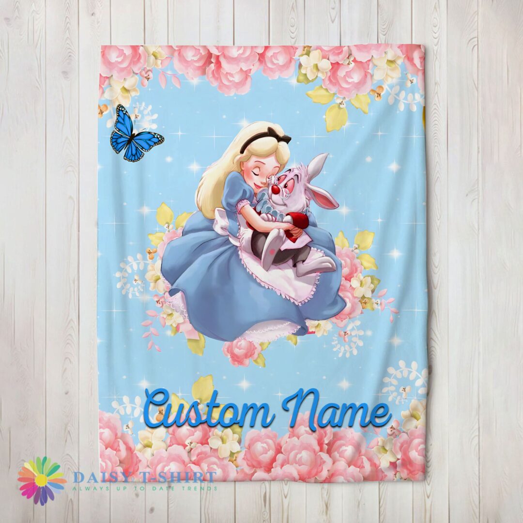 Original Cute Disney Alice & The White Rabbit Alice In Wonderland Blanket Fleece Customized Bl-mk-