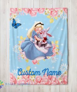 Original Cute Disney Alice & The White Rabbit Alice In Wonderland Blanket Fleece Customized Blanket