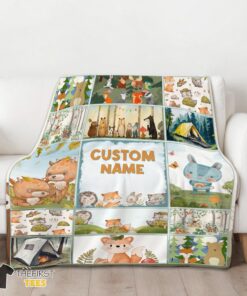 Original Cute Forest Animals Collage Whimsical Blanket Fleece Customized Blanket - Image 3