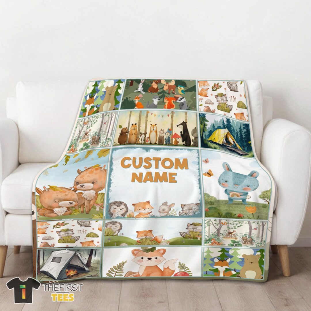 original-cute-forest-animals-collage-whimsical-blanket-fleece-customized-blanket-mk-01 Original Cute Forest Animals Collage Whimsical Blanket Fleece Customized Blanket - Image 3