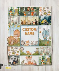 Original Cute Forest Animals Collage Whimsical Blanket Fleece Customized Blanket