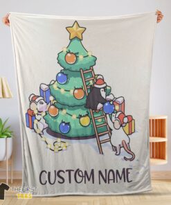 Original Cute Mice & Penguin Cartoon Christmas Tree Blanket Fleece Customized Blanket