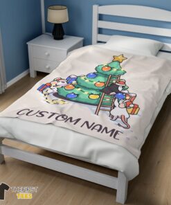 Original Cute Mice & Penguin Cartoon Christmas Tree Blanket Fleece Customized Blanket - Image 3