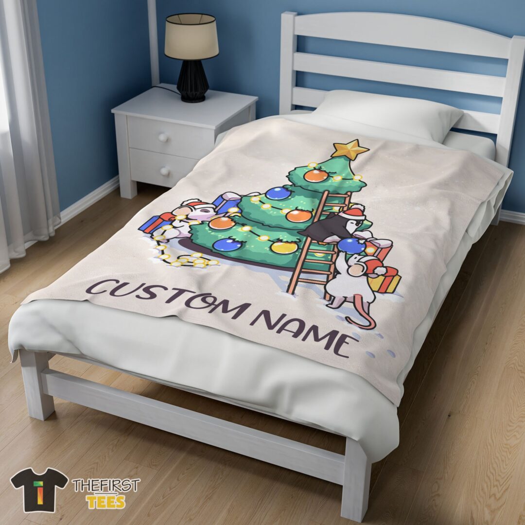 original-cute-mice-penguin-cartoon-christmas-tree-blanket-fleece-customized-blanket-mk-02 Original Cute Mice & Penguin Cartoon Christmas Tree Blanket Fleece Customized Blanket - Image 3