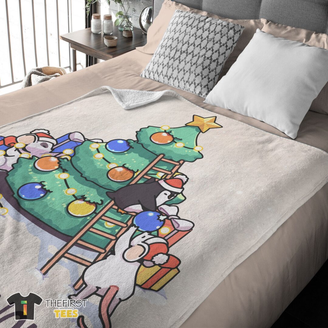 original-cute-mice-penguin-cartoon-christmas-tree-blanket-fleece-customized-blanket-mk-03 Original Cute Mice & Penguin Cartoon Christmas Tree Blanket Fleece Customized Blanket - Image 4
