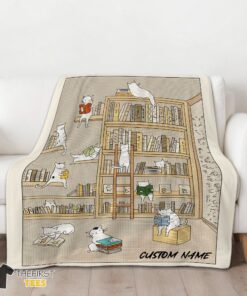 Original Cute Vintage Minimalist Cat Book Reading Blanket Fleece Customized Blanket - Image 3